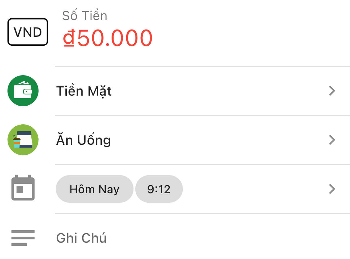 Màn hình thêm giao dịch