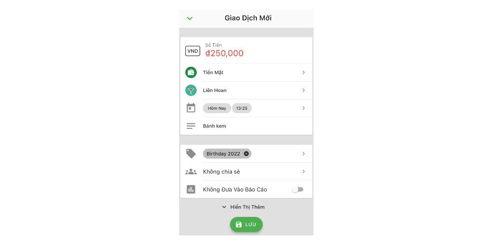 Thông tin chi tiết của giao dịch